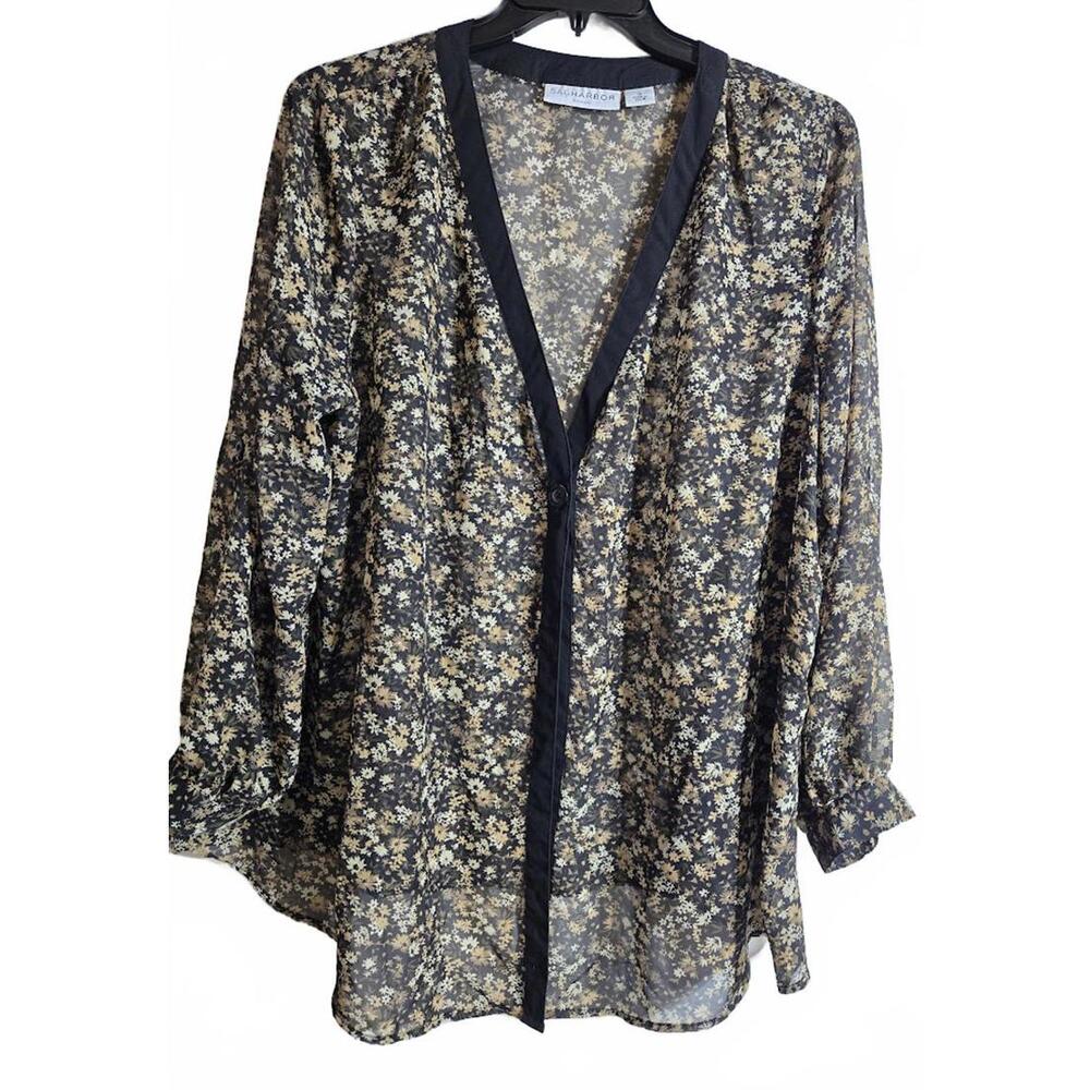 Sag Harbor Sheer Floral Button-Up Blouse Size 1X